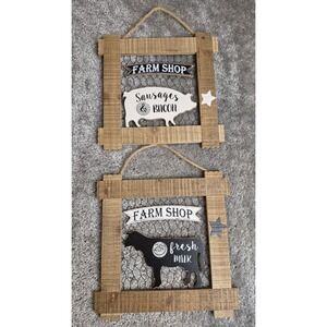 Farmhouse Farm Shop Pig Cow Rustic Hanging Signs Country Primitive Decor 11.5"